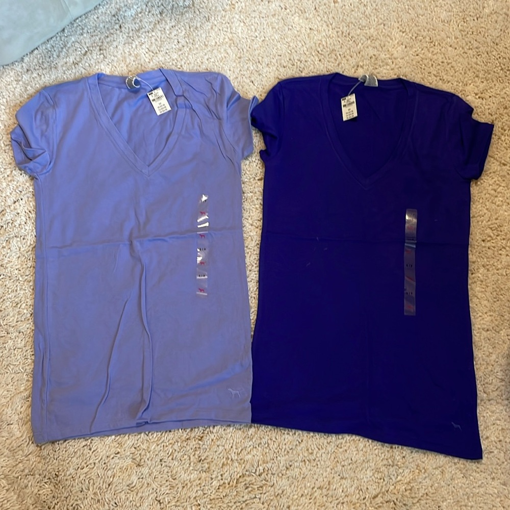 New 2 Victoria’s Secret pink tops shirts short sleeve v neck blue periwinkle
